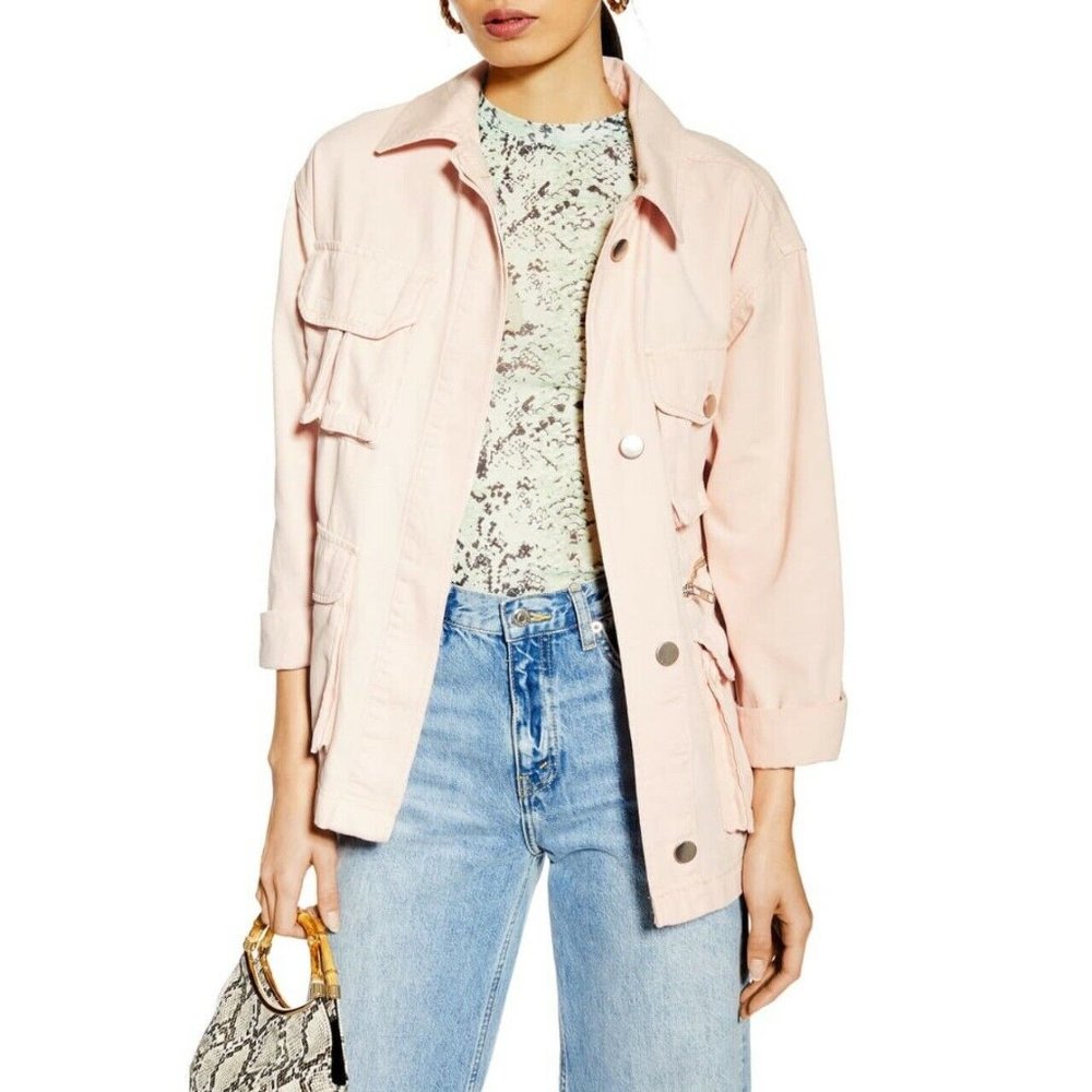 Topshop Scott Utility Jacket In Pink Mat Size M